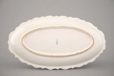 A Dutch Delft blue and white oval herring dish, 18th C.