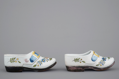 A small collection of French faience shoes, 18/19th C.