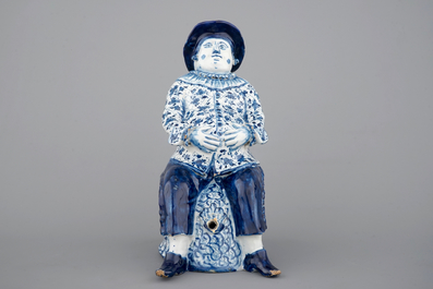 A blue and white Dutch Delft figural &quot;Bobbejak&quot; table fountain, 18th C.