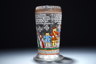 A large German painted wedding glass or stein, Fritz Heckert, Bohemia, 19th C.