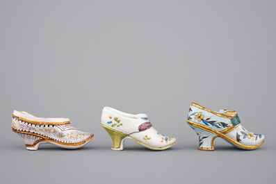 A small collection of French faience shoes, 18/19th C.