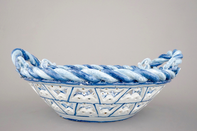 A very large French faience open-worked basket, 19th C.