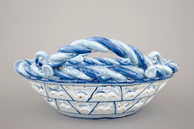 A very large French faience open-worked basket, 19th C.