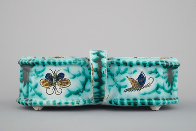 A Brussels faience cruet stand with butterfly design, 18th C.