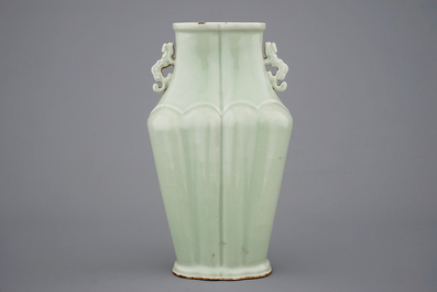 A celadon vase of archaic form, Yongzheng mark, 19th C.