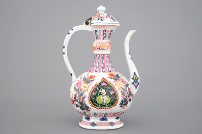 A tall famille rose ewer with cover for the Indian market, 19th C.