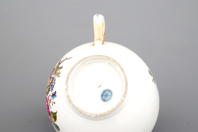 A H&ouml;chst porcelain coffee pot and cup with floral decoration, 18th C.