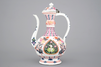 A tall famille rose ewer with cover for the Indian market, 19th C.