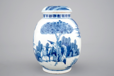 A Japanese blue and white jar and cover, late 17th C.
