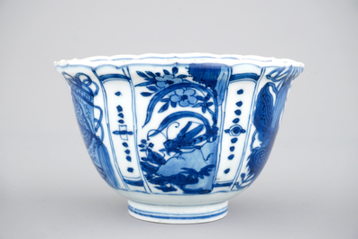 A Chinese porcelain blue and white kraak porcelain bowl or &quot;crowcup&quot;, Wan-Li, Ming dynasty