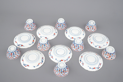 A set of Japanese imari porcelain cups and saucers, 18th C.