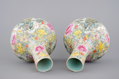 A massive and exceptional pair of millefiori tianqu ping vases, ca. 1900