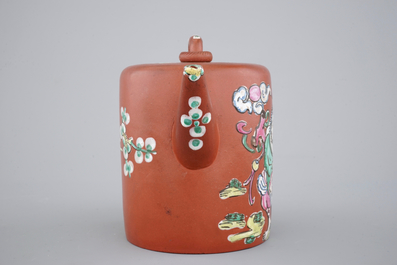 A Chinese Yixing enamel teapot, 19th C.