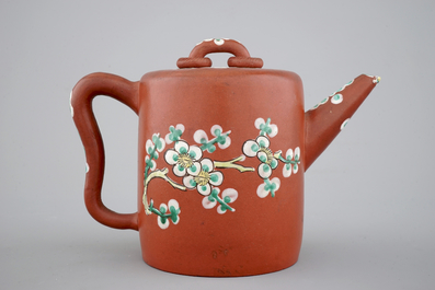 A Chinese Yixing enamel teapot, 19th C.