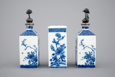 A rare Chinese three-piece silver-mounted apothecary set, Qianlong, 18th C