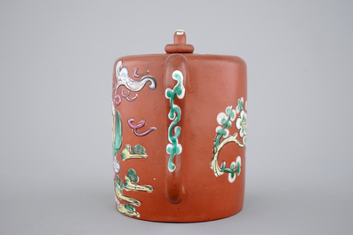 A Chinese Yixing enamel teapot, 19th C.