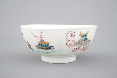 A fine Chinese famille rose bowl with a garden scene, Yongzheng, 1722-1735