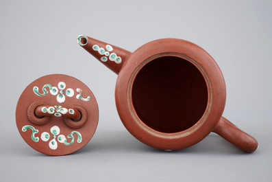 A Chinese Yixing enamel teapot, 19th C.