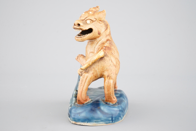 A Chinese biscuit porcelain figure of a Kylin, Qianlong, 18th C.