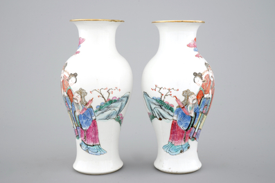 A pair of Chinese porcelain famille rose vases with imperial portraits, 19th C