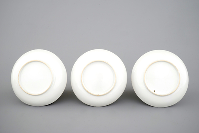 A set of four Chinese porcelain Wu Shuang Pu cups and three saucers, 19th C.
