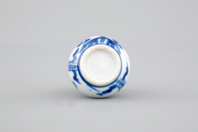 A rare Chinese porcelain blue and white miniature caster or shaker, Kangxi, ca. 1700