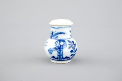 A rare Chinese porcelain blue and white miniature caster or shaker, Kangxi, ca. 1700