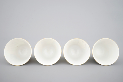 A set of four Chinese porcelain Wu Shuang Pu cups and three saucers, 19th C.