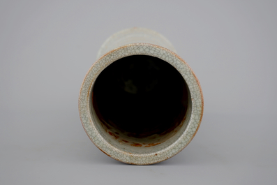 A tall Chinese cylindrical crackled glaze vase, 19th C