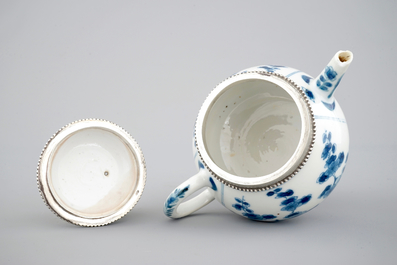 A Chinese porcelain blue and white teapot, silver-mounted, Kangxi, ca. 1700