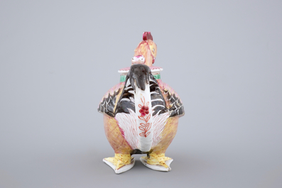 A rare Chinese export porcelain rooster-shaped wine pot and cover, 18th C.