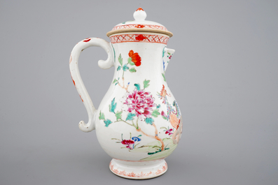 A Chinese famille rose export porcelain jug with cover, 18th C.