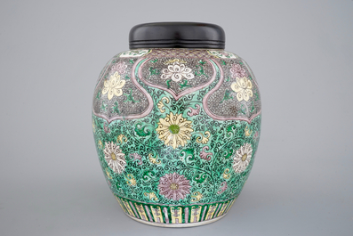 A Chinese famille verte enamels on biscuit jar, Kangxi, ca. 1700