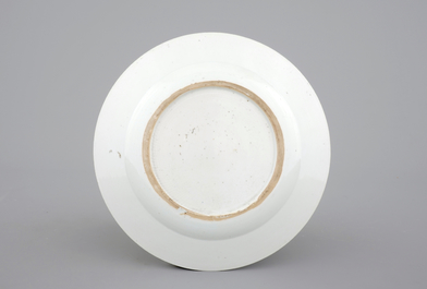 A European-decorated Chinese blanc de chine plate, 18th C.