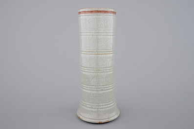 A tall Chinese cylindrical crackled glaze vase, 19th C