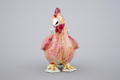 A rare Chinese export porcelain rooster-shaped wine pot and cover, 18th C.