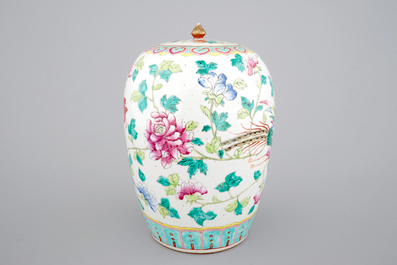 A Chinese polychrome ginger jar and cover with a phoenix, 19th C.