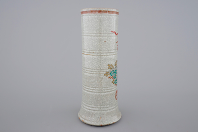 A tall Chinese cylindrical crackled glaze vase, 19th C