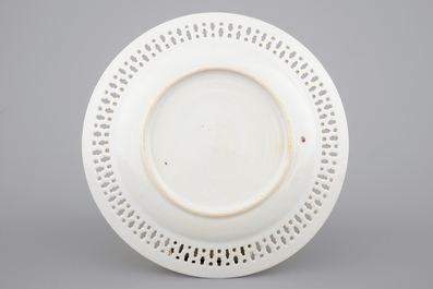 A Chinese pierced European subject Meissen style export porcelain plate, 18th C.