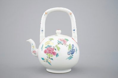 A Chinese famille rose overhead handled teapot, Yongzheng, 1722-1735