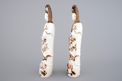 Two tall cold-painted Chinese blanc de Chine figures of a Guanyin,18th C