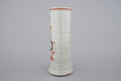 A tall Chinese cylindrical crackled glaze vase, 19th C