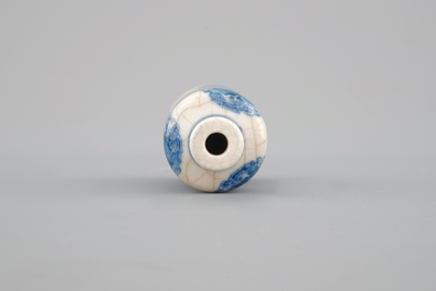 A Chinese blue and white soft paste porcelain snuff bottle, Yongzheng mark