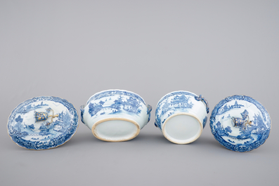 Two Chinese gilt, blue and white export porcelain tureens, Qianlong, 18th C.
