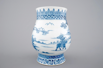 A Chinese blue and white vase with warriors, 19th C.