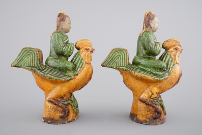 A pair of sancai glazed figural roof tiles, Ming Dynasty