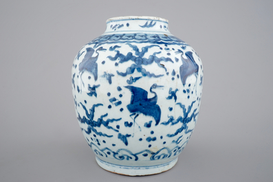 A blue and white Chinese Ming Dynasty &quot;One hundred cranes&quot; vase
