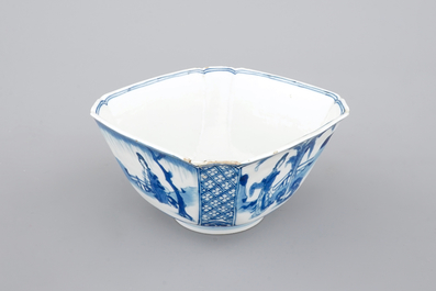 A fine Chinese porcelain blue and white square bowl, Kangxi, ca. 1700