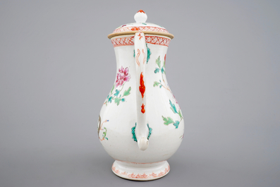 A Chinese famille rose export porcelain jug with cover, 18th C.