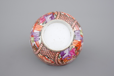 A Chinese famille rose mandarin pattern bowl and matching plate, 18th C.